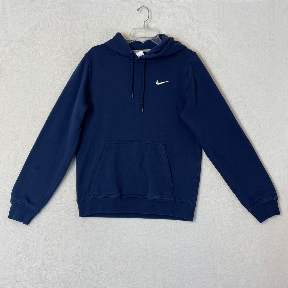 Nike Sportswear Club Fleece Hoodie Navy Blue Embroidered Swoosh 611457-410 Small